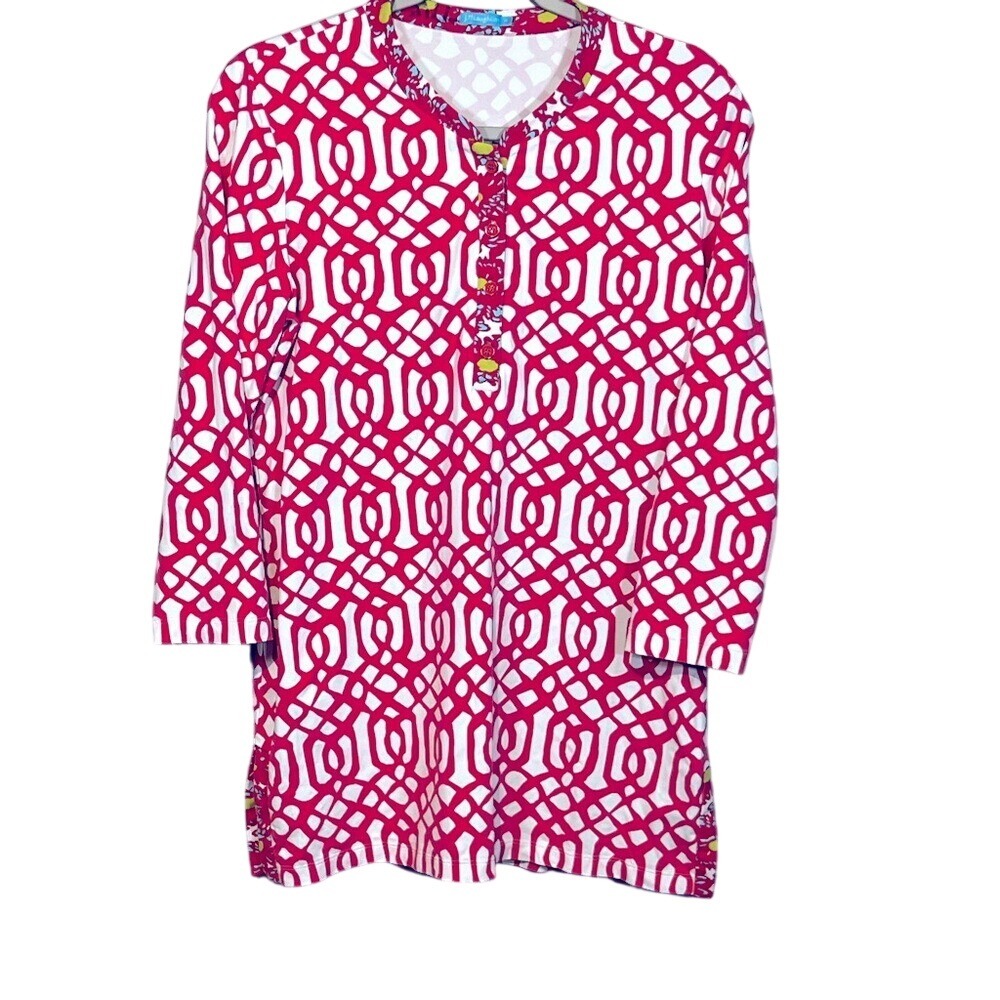 J. Mclaughlin‎ women's relaxed fit Tunic Top shirt M pink white button oversized